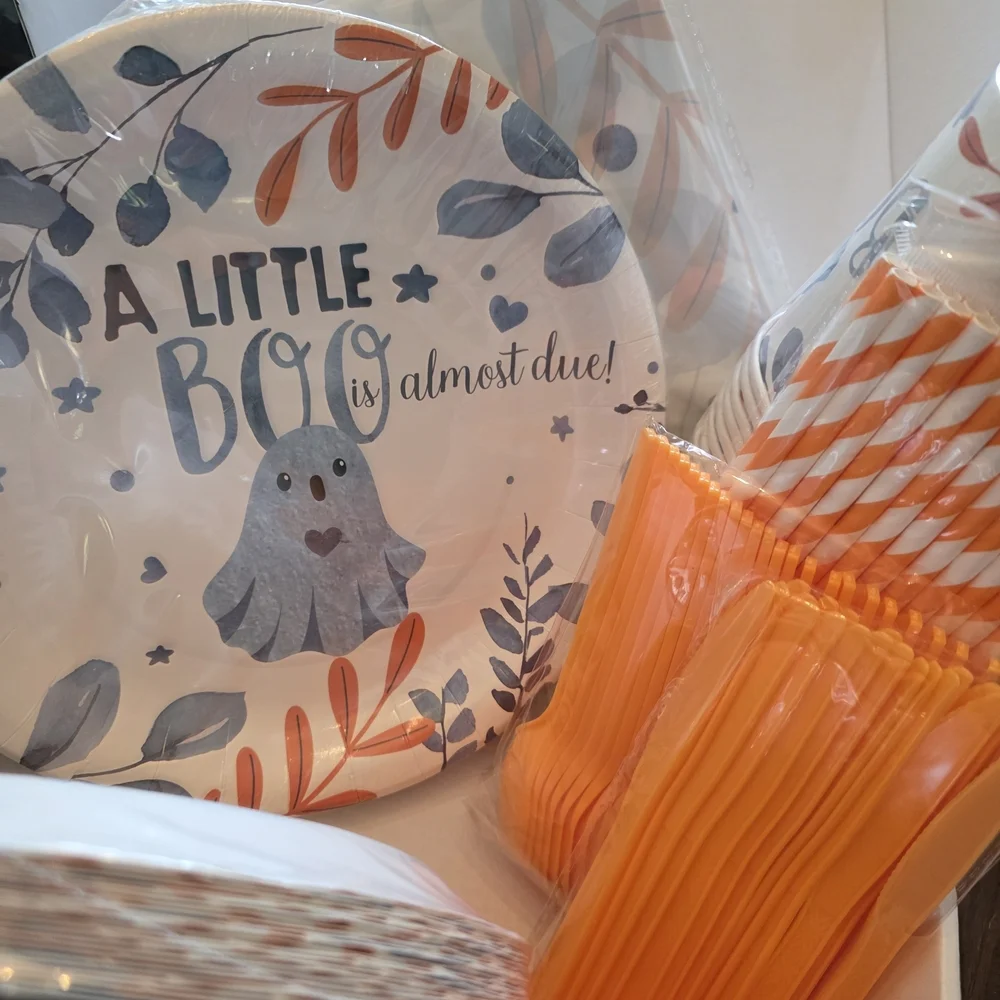 Halloween Baby Shower Party Supplies Set - Blue and Orange